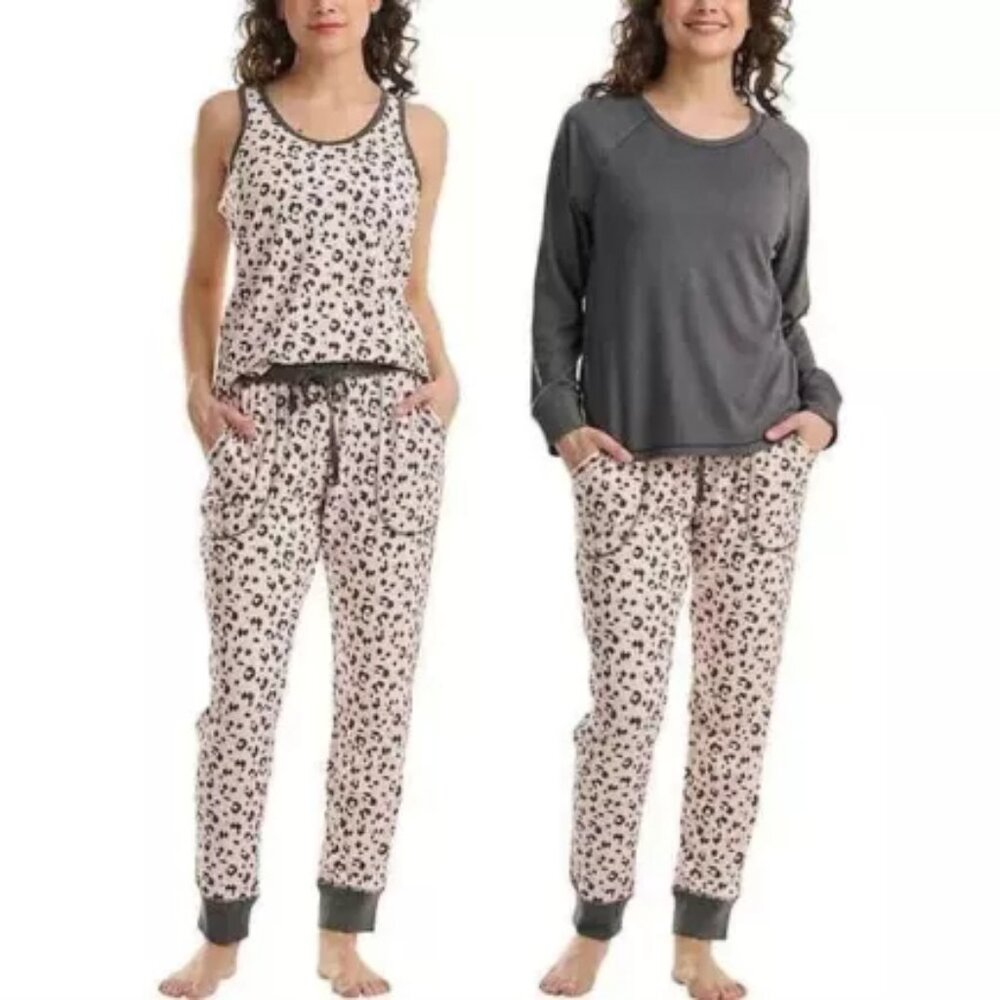 Live Love Lounge Cozy Floral 3-piece Lounge Plum PJ Set (Gray, X-Small)